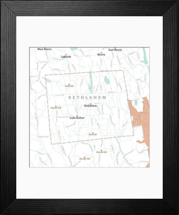Framed Print : CT Litchfield Bethlehem Vector Road Map Framed Print : CT Litchfield Bethlehem Vector Road Map