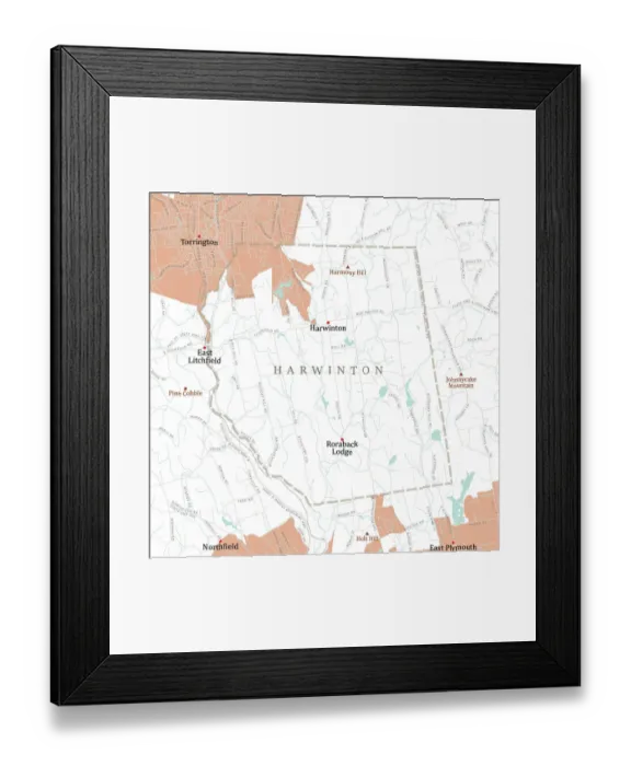 Framed Print : CT Litchfield Harwinton Vector Road Map Framed Print : CT Litchfield Harwinton Vector Road Map