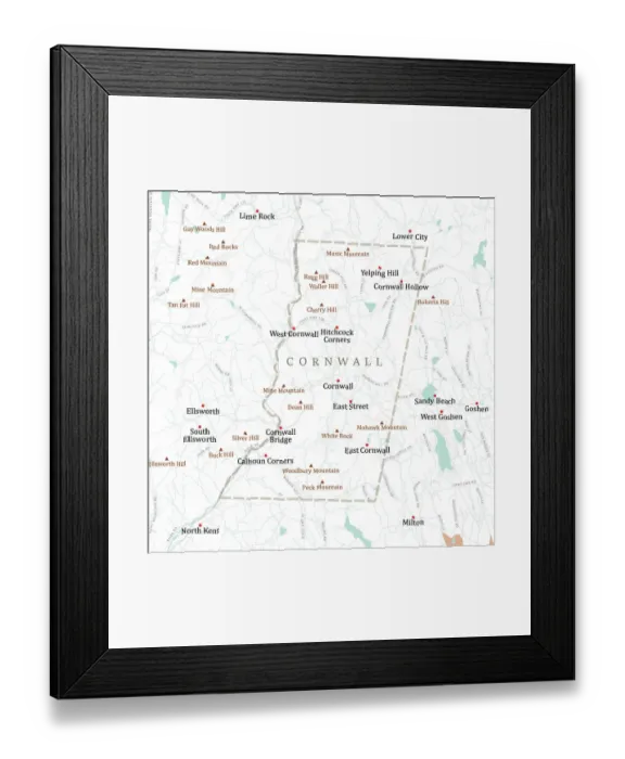 Framed Print : CT Litchfield Cornwall Vector Road Map Framed Print : CT Litchfield Cornwall Vector Road Map