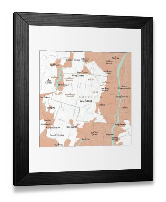 Framed Print : CT Hartford Suffield Vector Road Map Framed Print : CT Hartford Suffield Vector Road Map