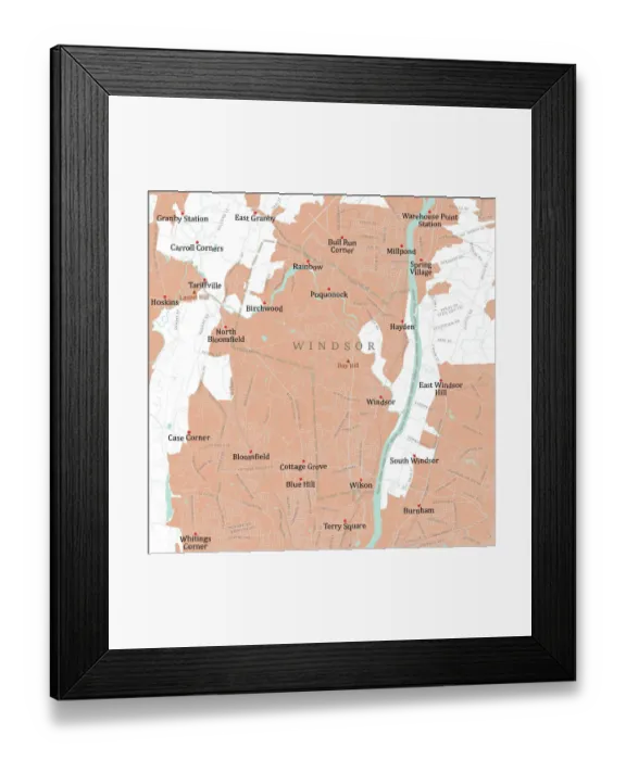 Framed Print : CT Hartford Windsor Vector Road Map Framed Print : CT Hartford Windsor Vector Road Map