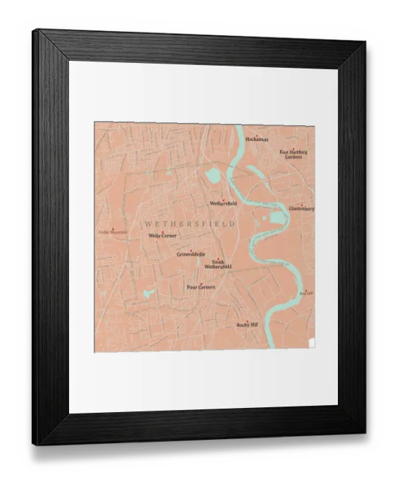 Framed Print : CT Hartford Wethersfield Vector Road Map Framed Print : CT Hartford Wethersfield Vector Road Map