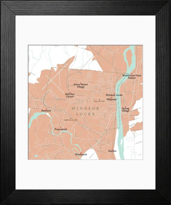 Framed Print : CT Hartford Windsor Locks Vector Road Map Framed Print : CT Hartford Windsor Locks Vector Road Map
