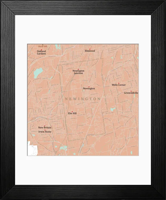 Framed Print : CT Hartford Newington Vector Road Map Framed Print : CT Hartford Newington Vector Road Map