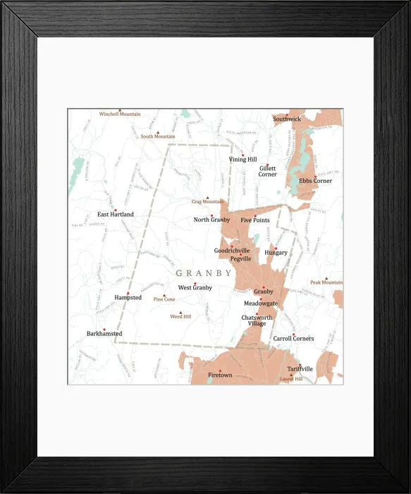 Framed Print : CT Hartford Granby Vector Road Map Framed Print : CT Hartford Granby Vector Road Map