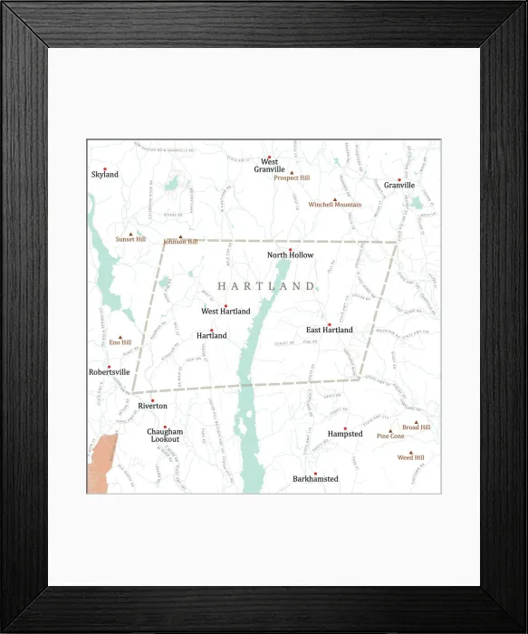 Framed Print : CT Hartford Hartland Vector Road Map Framed Print : CT Hartford Hartland Vector Road Map