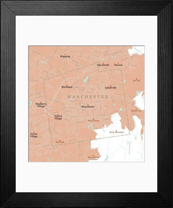 Framed Print : CT Hartford Manchester Vector Road Map Framed Print : CT Hartford Manchester Vector Road Map