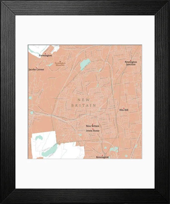 Framed Print : CT Hartford New Britain Vector Road Map Framed Print : CT Hartford New Britain Vector Road Map
