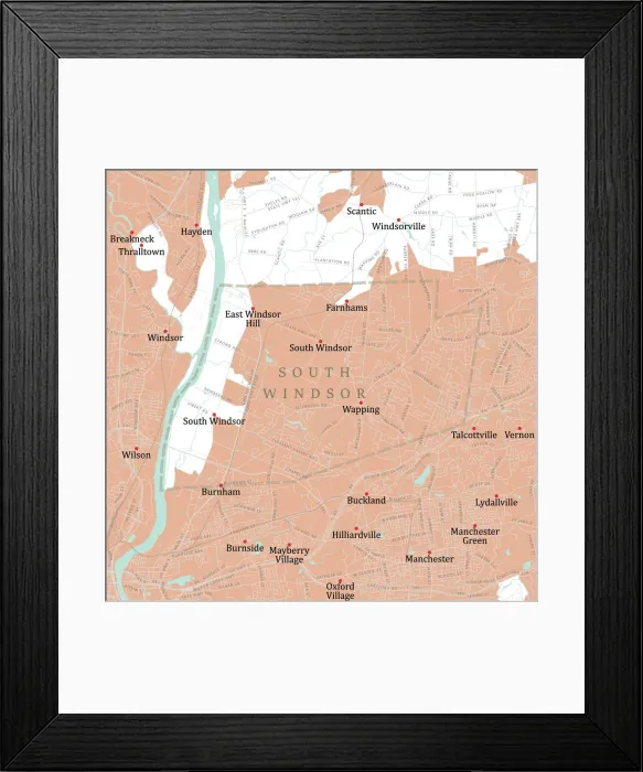Framed Print : CT Hartford South Windsor Vector Road Map Framed Print : CT Hartford South Windsor Vector Road Map
