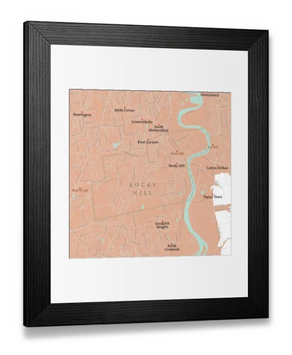 Framed Print : CT Hartford Rocky Hill Vector Road Map Framed Print : CT Hartford Rocky Hill Vector Road Map