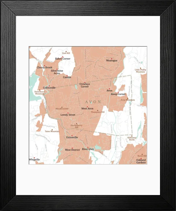 Framed Print : CT Hartford Avon Vector Road Map Framed Print : CT Hartford Avon Vector Road Map