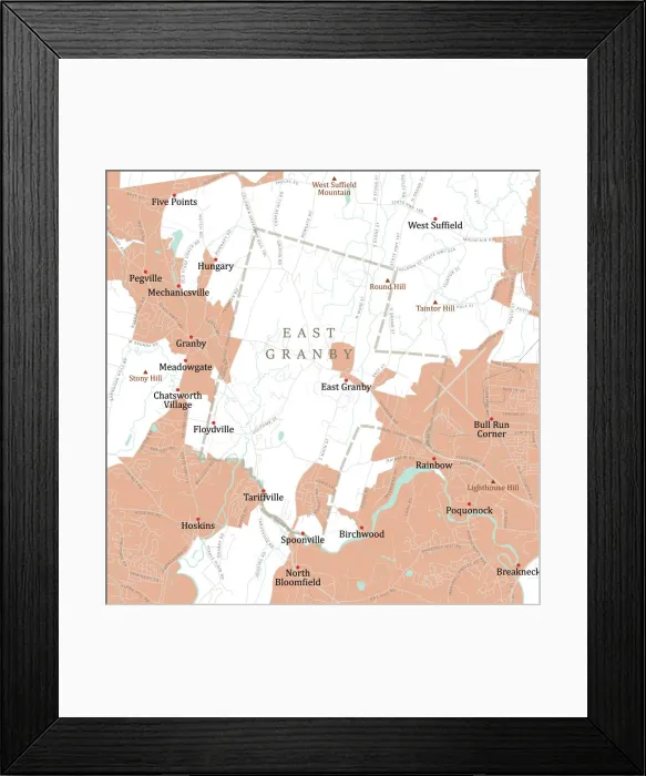 Framed Print : CT Hartford East Granby Vector Road Map Framed Print : CT Hartford East Granby Vector Road Map