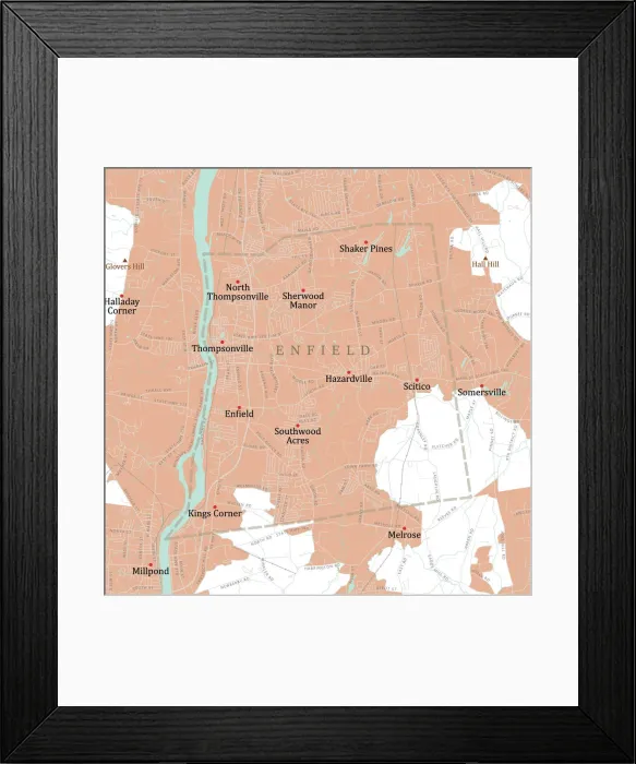 Framed Print : CT Hartford Enfield Vector Road Map Framed Print : CT Hartford Enfield Vector Road Map