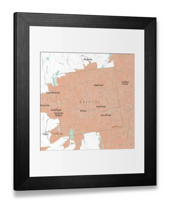 Framed Print : CT Hartford Bristol Vector Road Map Framed Print : CT Hartford Bristol Vector Road Map
