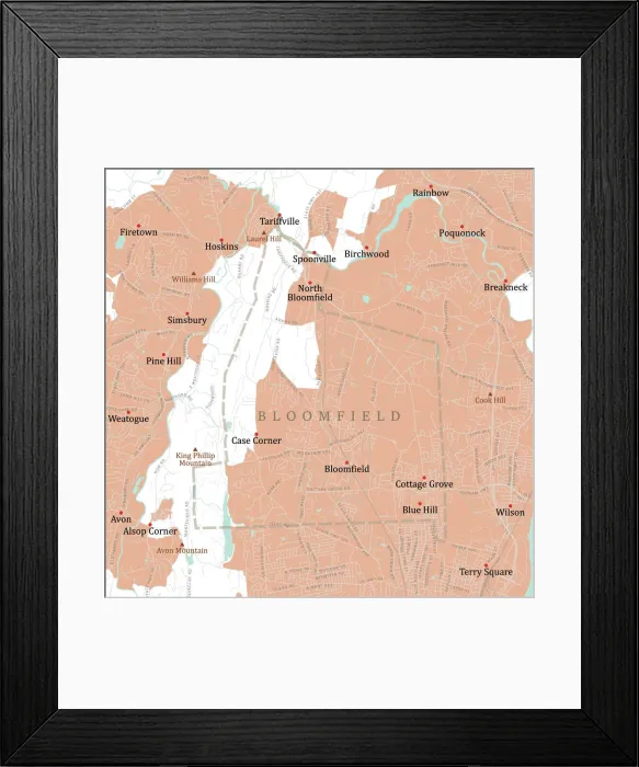 Framed Print : CT Hartford Bloomfield Vector Road Map Framed Print : CT Hartford Bloomfield Vector Road Map