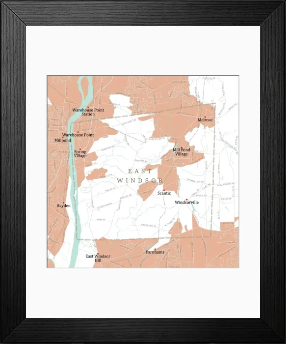 Framed Print : CT Hartford East Windsor Vector Road Map Framed Print : CT Hartford East Windsor Vector Road Map