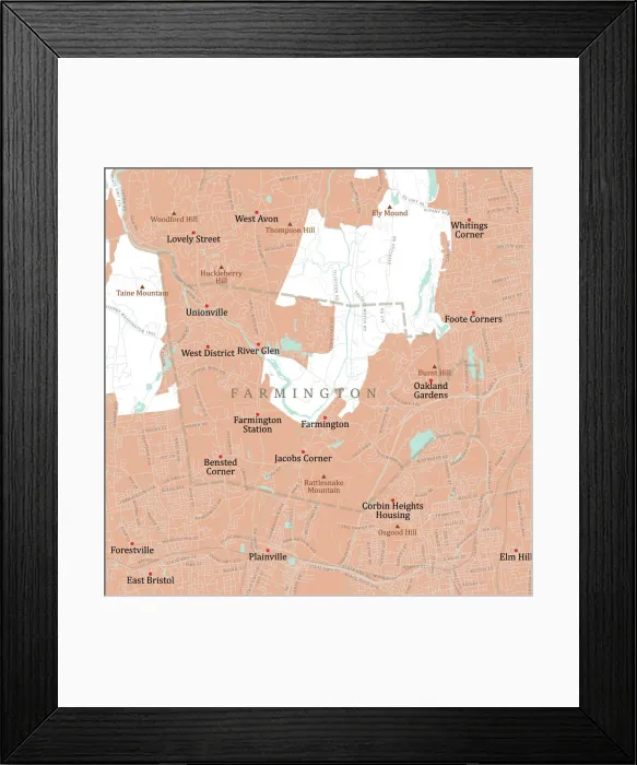 Framed Print : CT Hartford Farmington Vector Road Map Framed Print : CT Hartford Farmington Vector Road Map