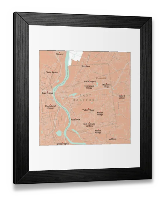 Framed Print : CT Hartford East Hartford Vector Road Map Framed Print : CT Hartford East Hartford Vector Road Map