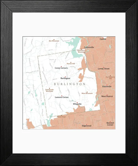 Framed Print : CT Hartford Burlington Vector Road Map Framed Print : CT Hartford Burlington Vector Road Map