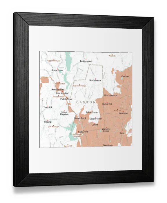 Framed Print : CT Hartford Canton Vector Road Map Framed Print : CT Hartford Canton Vector Road Map