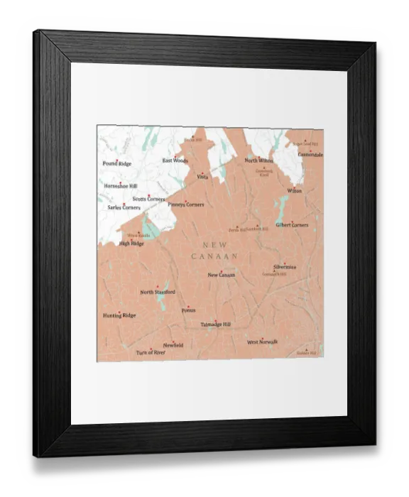 Framed Print : CT Fairfield New Canaan Vector Road Map Framed Print : CT Fairfield New Canaan Vector Road Map