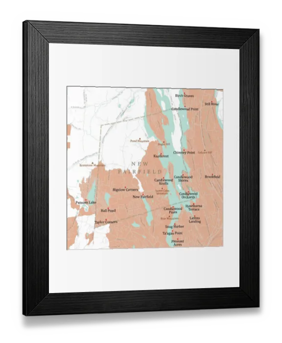 Framed Print : CT Fairfield New Fairfield Vector Road Map Framed Print : CT Fairfield New Fairfield Vector Road Map
