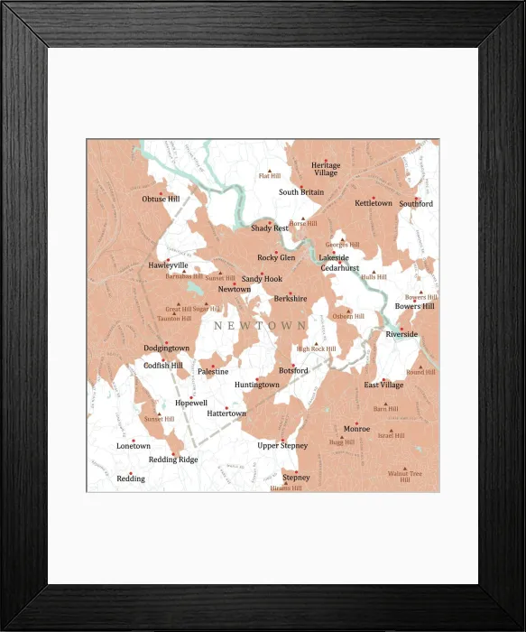 Framed Print : CT Fairfield Newtown Vector Road Map Framed Print : CT Fairfield Newtown Vector Road Map