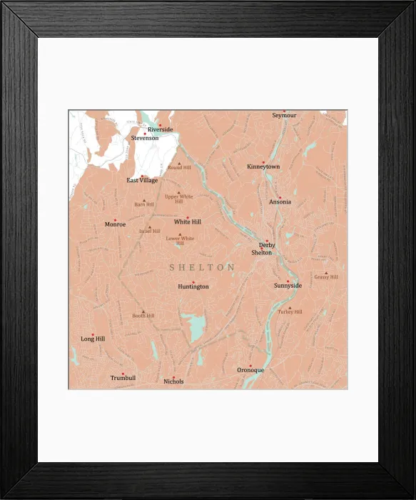 Framed Print : CT Fairfield Shelton Vector Road Map Framed Print : CT Fairfield Shelton Vector Road Map