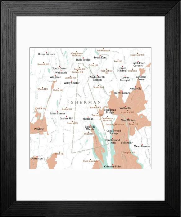 Framed Print : CT Fairfield Sherman Vector Road Map