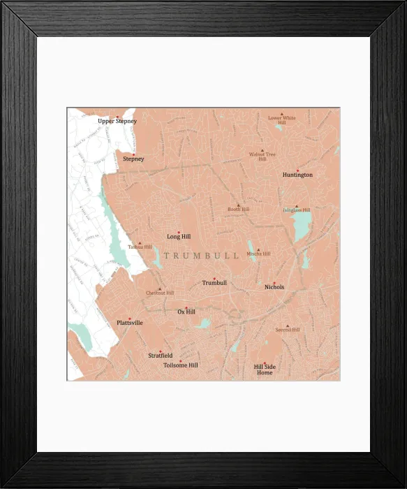 Framed Print : CT Fairfield Trumbull Vector Road Map