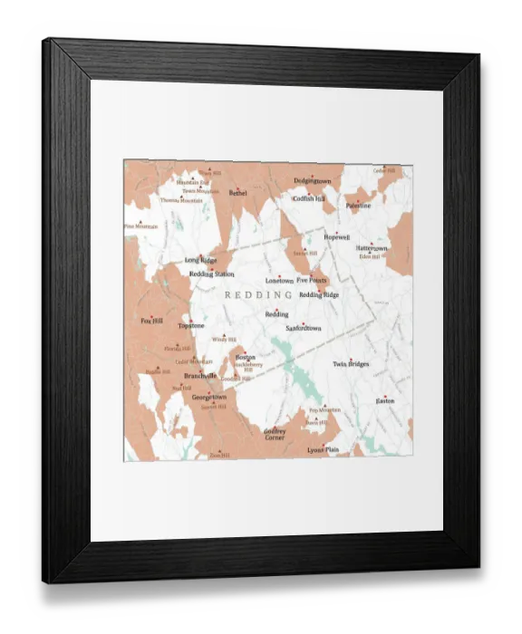 Framed Print : CT Fairfield Redding Vector Road Map Framed Print : CT Fairfield Redding Vector Road Map