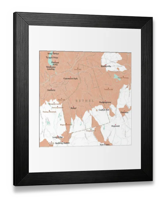 Framed Print : CT Fairfield Bethel Vector Road Map Framed Print : CT Fairfield Bethel Vector Road Map
