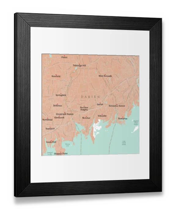 Framed Print : CT Fairfield Darien Vector Road Map Framed Print : CT Fairfield Darien Vector Road Map