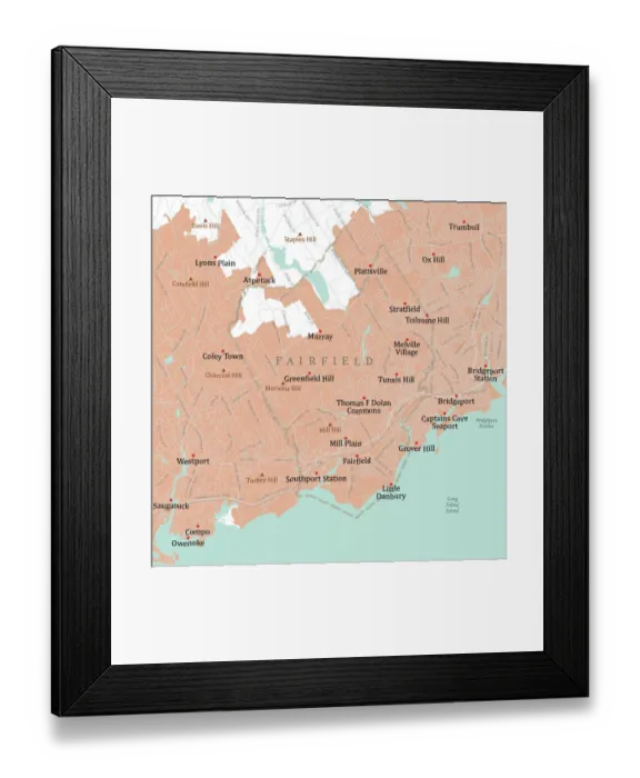 Framed Print : CT Fairfield Town Vector Road Map Framed Print : CT Fairfield Town Vector Road Map