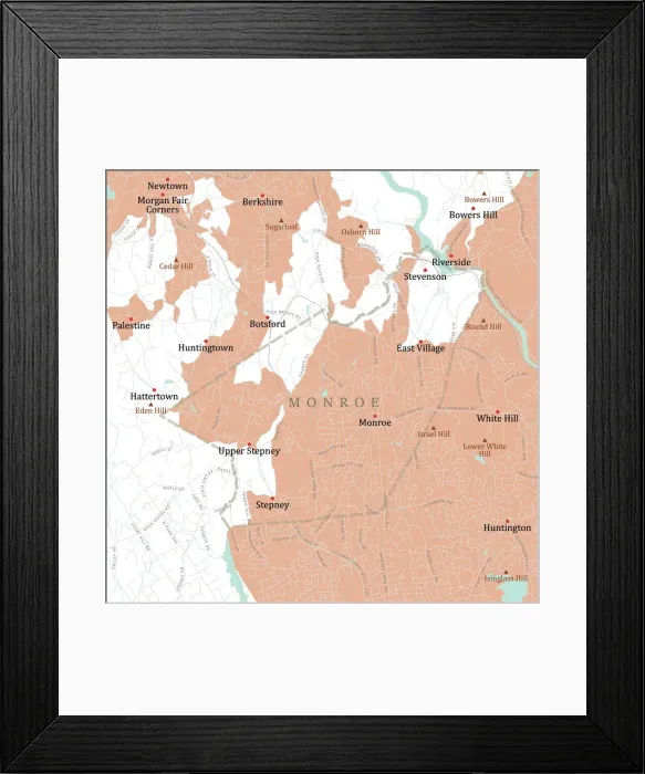 Framed Print : CT Fairfield Monroe Vector Road Map Framed Print : CT Fairfield Monroe Vector Road Map