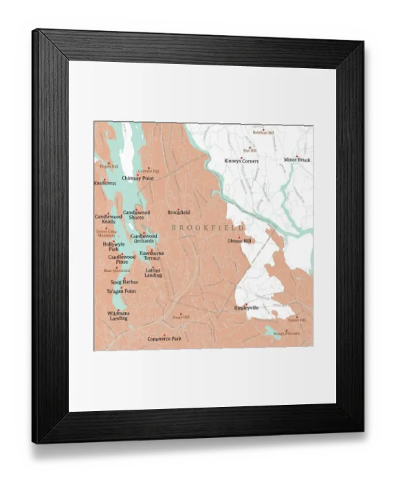 Framed Print : CT Fairfield Brookfield Vector Road Map Framed Print : CT Fairfield Brookfield Vector Road Map