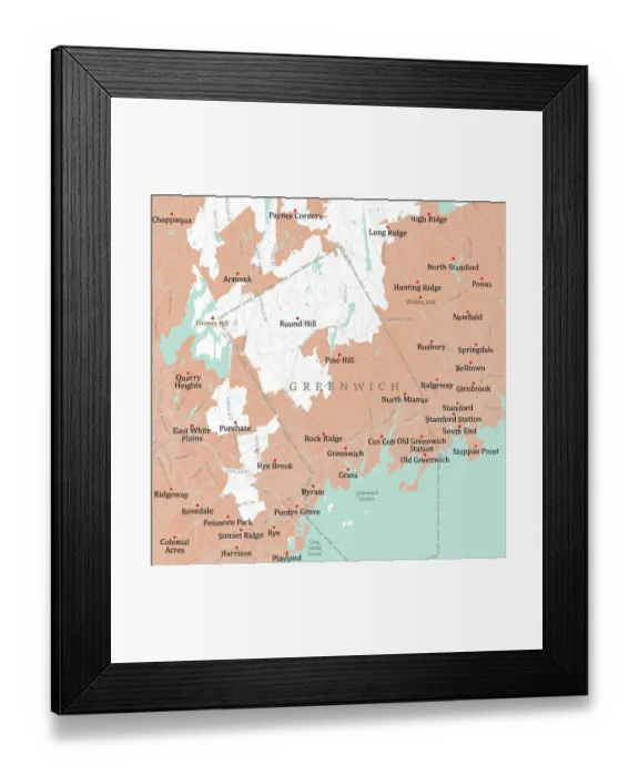 Framed Print : CT Fairfield Greenwich Vector Road Map Framed Print : CT Fairfield Greenwich Vector Road Map