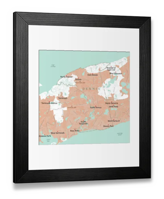 Framed Print : MA Barnstable Dennis Vector Road Map Framed Print : MA Barnstable Dennis Vector Road Map