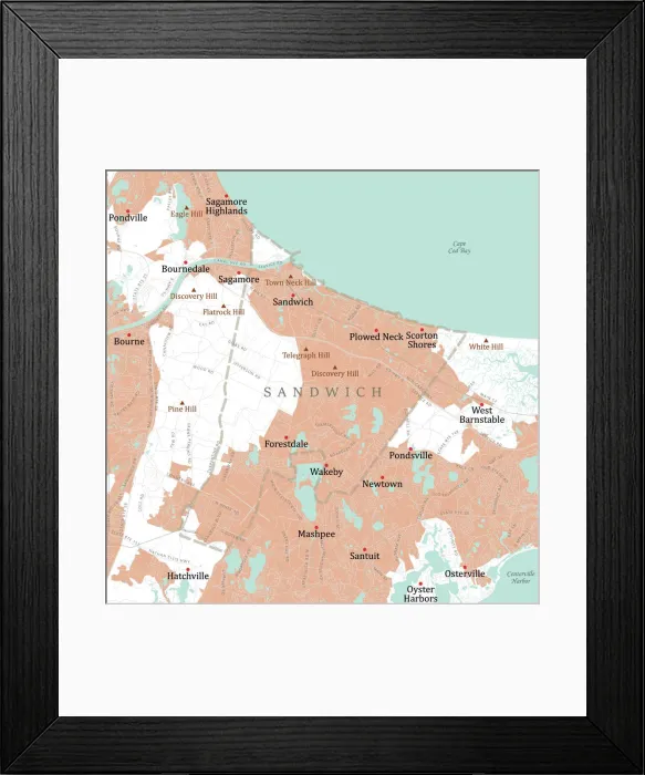 Framed Print : MA Barnstable Sandwich Vector Road Map Framed Print : MA Barnstable Sandwich Vector Road Map