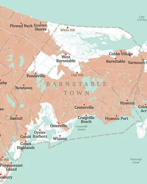 MA Barnstable Town Vector Road Map