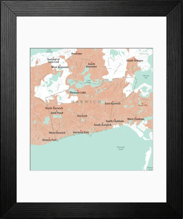 Framed Print : MA Barnstable Harwich Vector Road Map Framed Print : MA Barnstable Harwich Vector Road Map