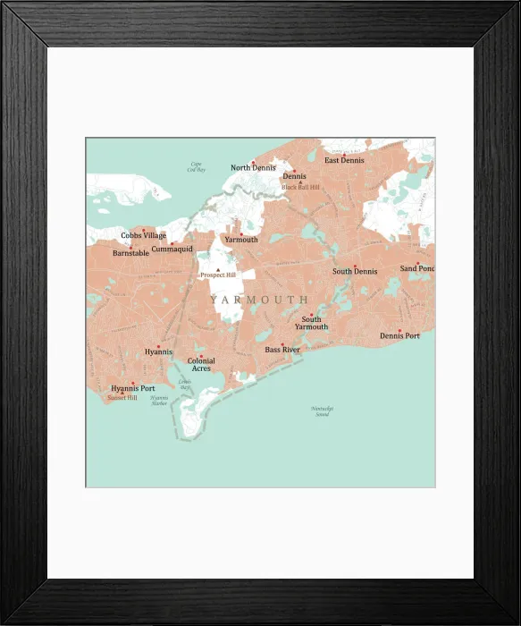 Framed Print : MA Barnstable Yarmouth Vector Road Map Framed Print : MA Barnstable Yarmouth Vector Road Map