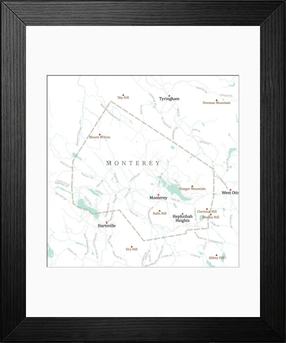 Framed Print : MA Berkshire Monterey Vector Road Map Framed Print : MA Berkshire Monterey Vector Road Map