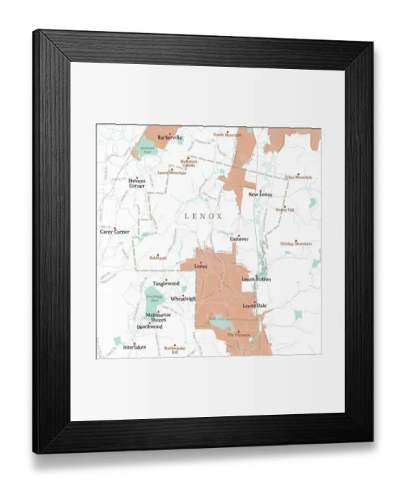 Framed Print : MA Berkshire Lenox Vector Road Map Framed Print : MA Berkshire Lenox Vector Road Map