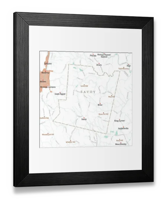 Framed Print : MA Berkshire Savoy Vector Road Map Framed Print : MA Berkshire Savoy Vector Road Map