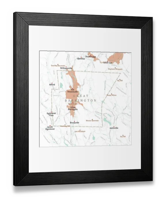 Framed Print : MA Berkshire Great Barrington Vector Road Map Framed Print : MA Berkshire Great Barrington Vector Road Map