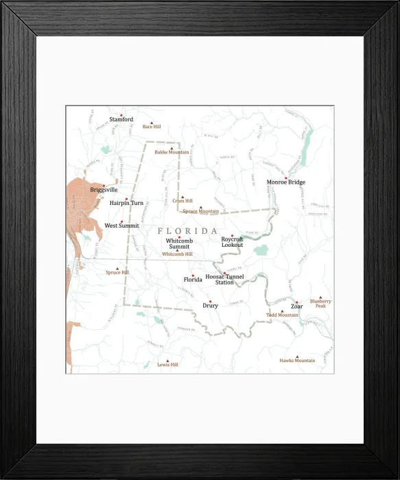 Framed Print : MA Berkshire Florida Vector Road Map