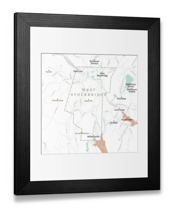 Framed Print : MA Berkshire West Stockbridge Vector Road Map Framed Print : MA Berkshire West Stockbridge Vector Road Map