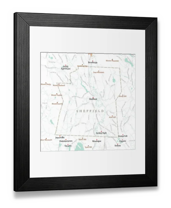 Framed Print : MA Berkshire Sheffield Vector Road Map Framed Print : MA Berkshire Sheffield Vector Road Map