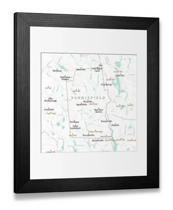 Framed Print : MA Berkshire Sandisfield Vector Road Map Framed Print : MA Berkshire Sandisfield Vector Road Map